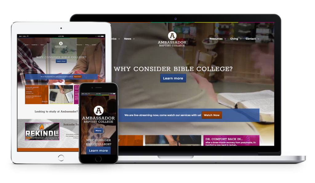 Ambassador Baptist College site responsive mockup